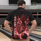 Custom Red Flaming Leopard Bowling Shirts, Fire Bowling Team Shirt Bowler Uniform