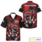 Custom Black And Red Shark Bowling Jerseys Team Hawaiian Shirt And