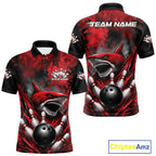 Custom Black And Red Shark Bowling Jerseys Team Polo Shirt