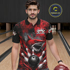 Custom Black And Red Shark Bowling Jerseys Team Polo Shirt