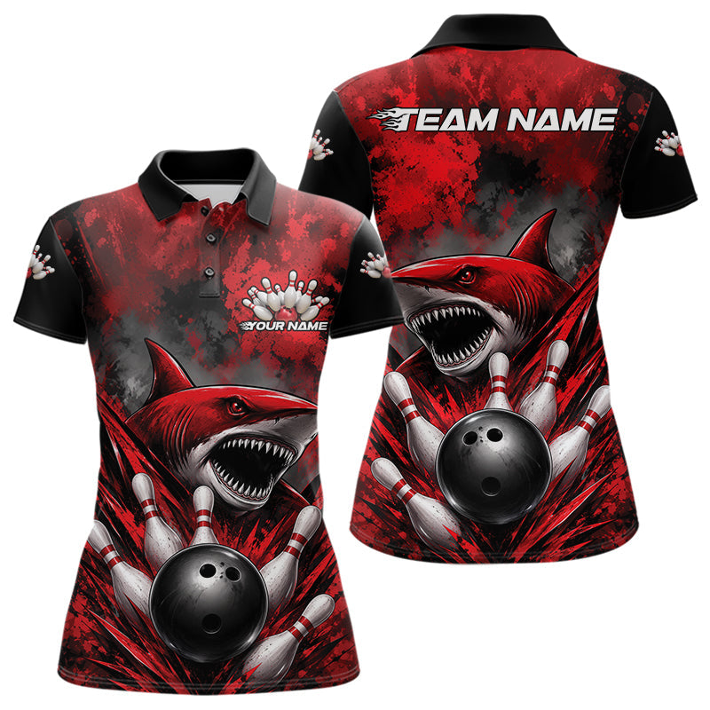 Custom Black And Red Shark Bowling Jerseys Team Polo Shirt