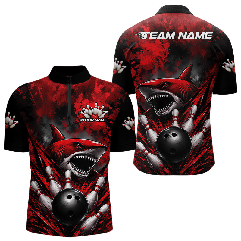 Custom Black And Red Shark Bowling Jerseys Team Quarter-Zip Shirt