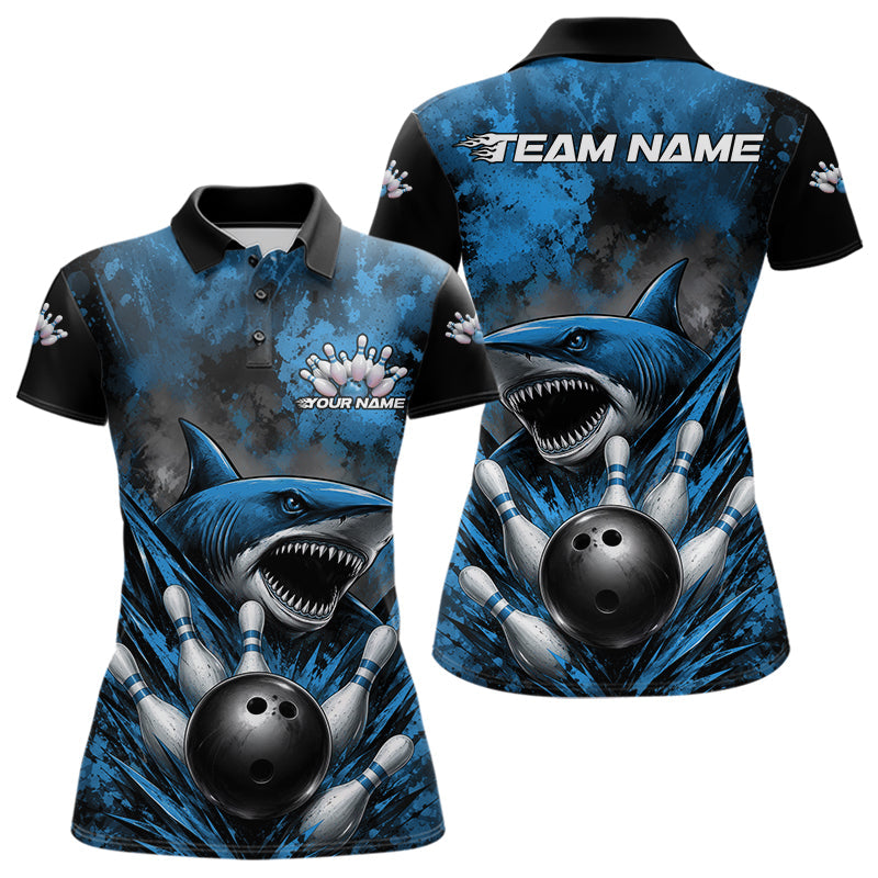 Custom Black And Blue Shark Bowling Jerseys Team Polo Shirt