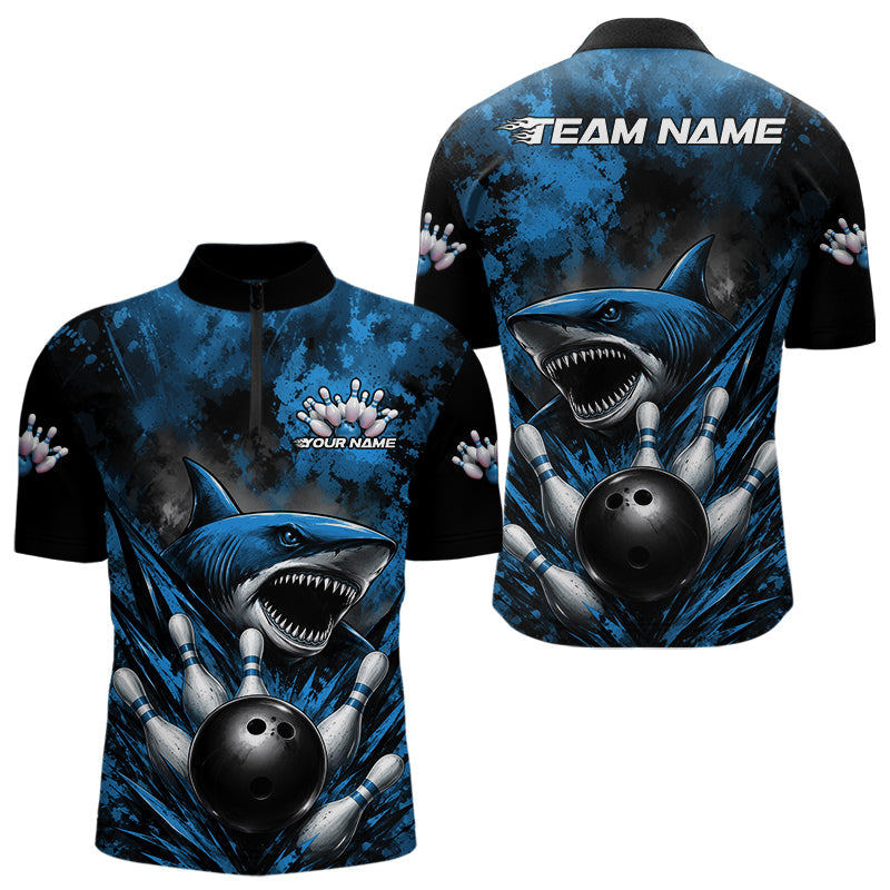 Custom Black And Blue Shark Bowling Jerseys Team Quarter-Zip Shirt