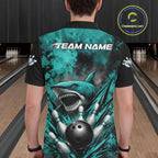 Custom Black And Turquoise Blue Shark Bowling Jerseys Team Polo Shirt