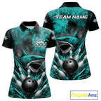 Custom Black And Turquoise Blue Shark Bowling Jerseys Team Polo Shirt