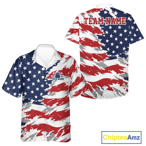 Custom Patriotic American Bowling And Hawaiian Shirt, US Flag Bowling League Team Shirt