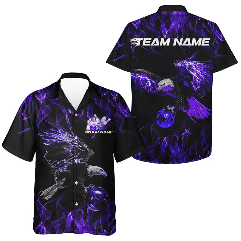 Purple Flame Eagle Custom Bowling Team Hawaiian Shirts And, Fire Bowling League Shirt