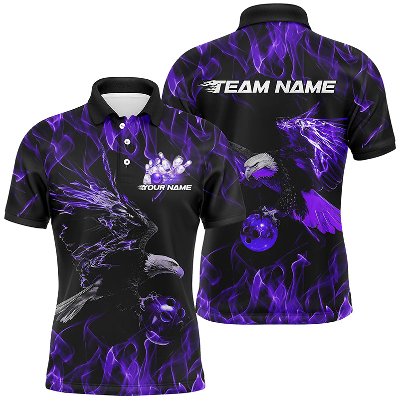Purple Flame Eagle Custom Bowling Team Shirts, Fire Bowling League Shirt Bowler Outfit