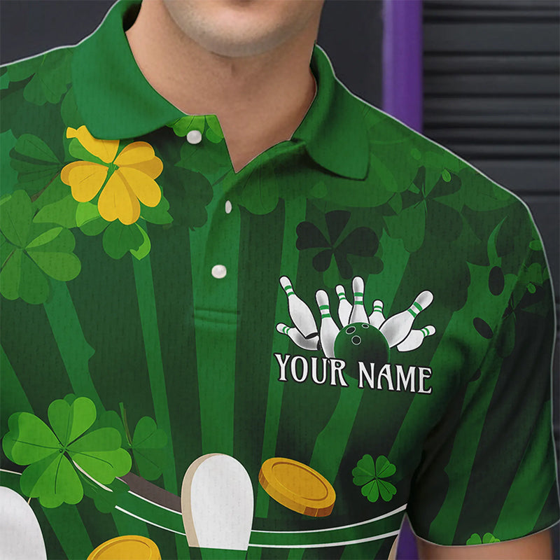 Custom Green St Patrick'S Day Bowling Polo Shirts, Celtic Team Bowling Outfits