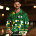 Custom Green St Patrick'S Day Bowling Long Sleeve Polo Shirts, Celtic Team Bowling Outfits