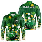 Custom Green St Patrick'S Day Bowling Long Sleeve Polo Shirts, Celtic Team Bowling Outfits