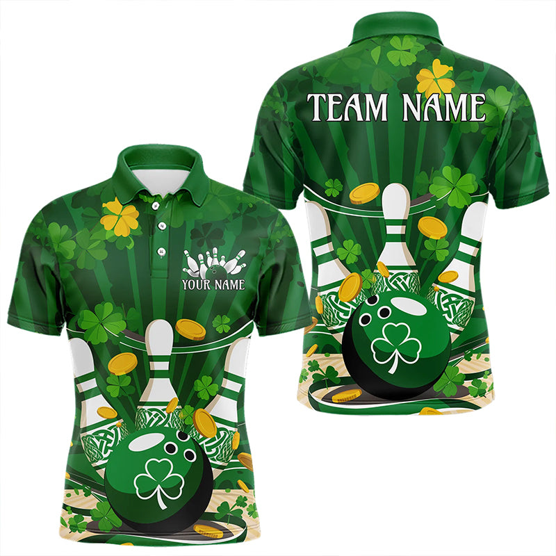 Custom Green St Patrick'S Day Bowling Polo Shirts, Celtic Team Bowling Outfits