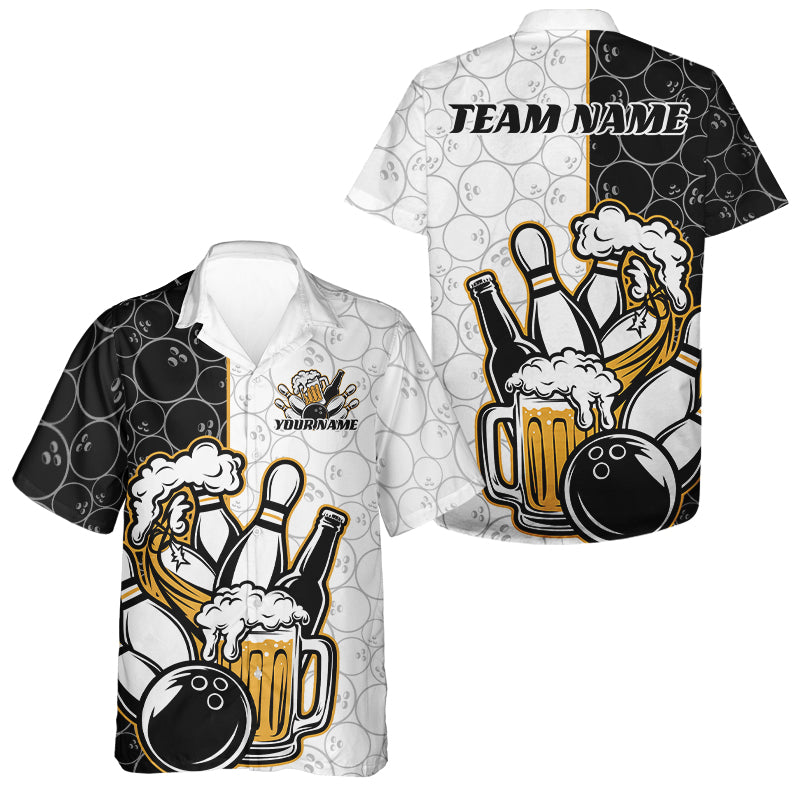 Custom Funny Bowling And Beer Team Bowling Hawaiian Shirts, Bowling Pattern Shirt