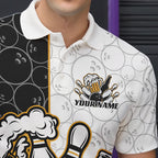 Custom Funny Bowling And Beer Team Bowling Polo Shirts, Bowling Pattern Shirt