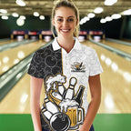 Custom Funny Bowling And Beer Team Bowling Polo Shirts, Bowling Pattern Shirt