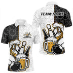 Custom Funny Bowling And Beer Team Bowling Polo Shirts, Bowling Pattern Shirt