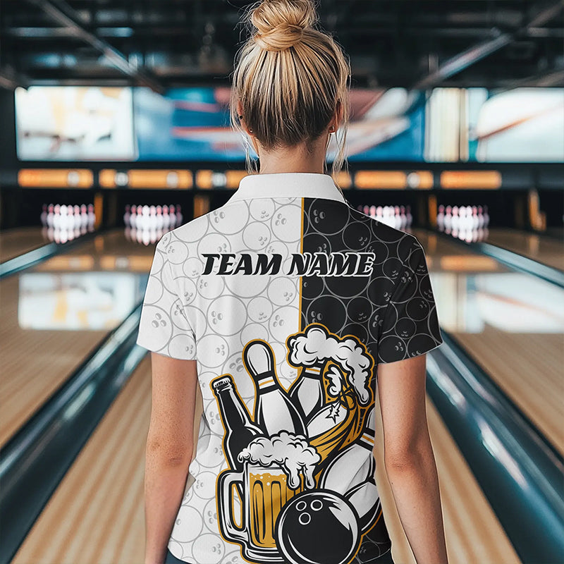 Custom Funny Bowling And Beer Team Bowling Quarter-Zip Shirts, Bowling Pattern Shirt