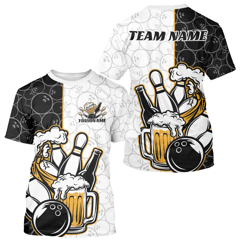 Custom Funny Bowling And Beer Team Bowling T-Shirts, Bowling Pattern