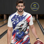 Custom Patrotic Eagle Bowling Polo Team Shirt, US Flag Bowling Jerseys