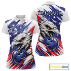Custom Patrotic Eagle Bowling Polo Team Shirt, US Flag Bowling Jerseys