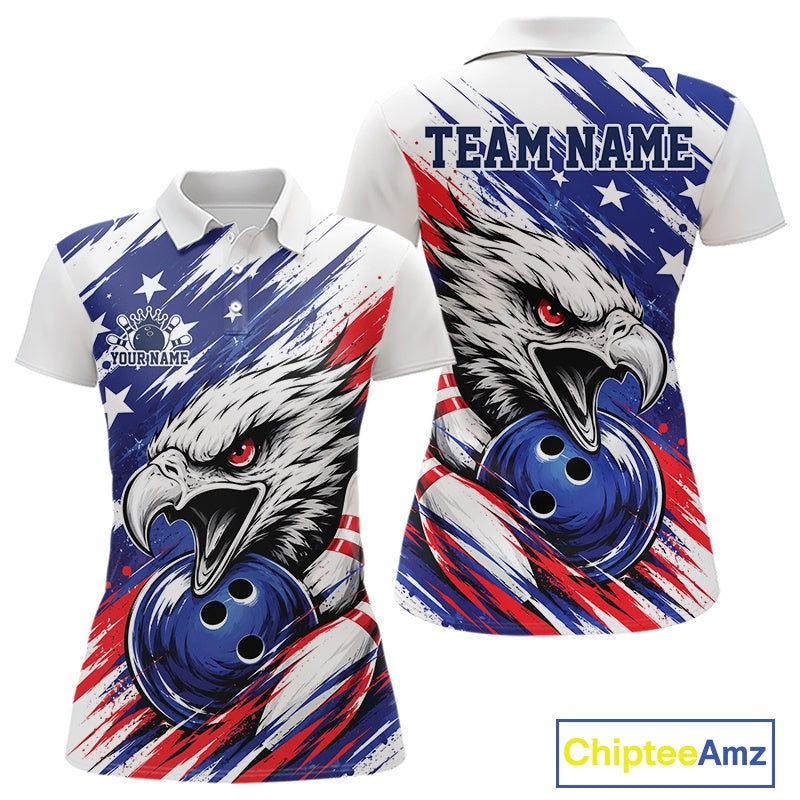Custom Patrotic Eagle Bowling Polo Team Shirt, US Flag Bowling Jerseys