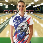 Custom Patrotic Eagle Bowling Polo Team Shirt, US Flag Bowling Jerseys