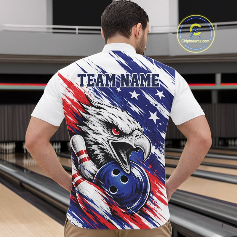 Custom Patrotic Eagle Bowling Quarter-Zip Team Shirt, US Flag Bowling Jerseys
