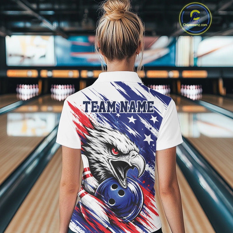Custom Patrotic Eagle Bowling Quarter-Zip Team Shirt, US Flag Bowling Jerseys