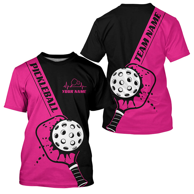 Black And Pink Custom Pickleball Team T-Shirts, Pickleball Jersey 'S Pickleball Outfit