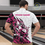 Custom Pink Camo Bowling Quarter-Zip Shirt, Bowling Ball Pattern Team Jerseys
