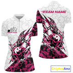 Custom Pink Camo Bowling Quarter-Zip Shirt, Bowling Ball Pattern Team Jerseys
