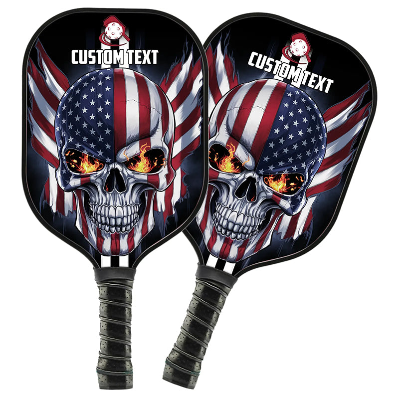 American Flag Skull Custom Us Pickleball Paddle, Patriotic Pickleball Paddle Halloween Pickleball Gifts