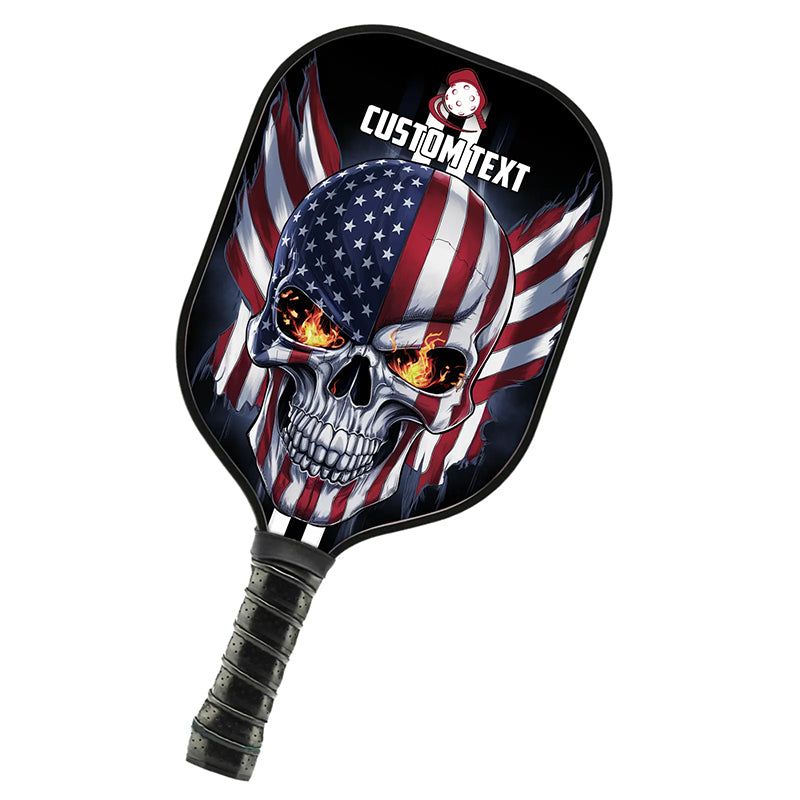 American Flag Skull Custom Us Pickleball Paddle, Patriotic Pickleball Paddle Halloween Pickleball Gifts