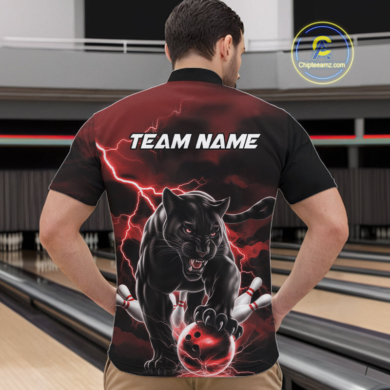 Red Thunder Lightning Custom Panther Bowling Quarter-Zip Shirts, Panther Bowling Jerseys