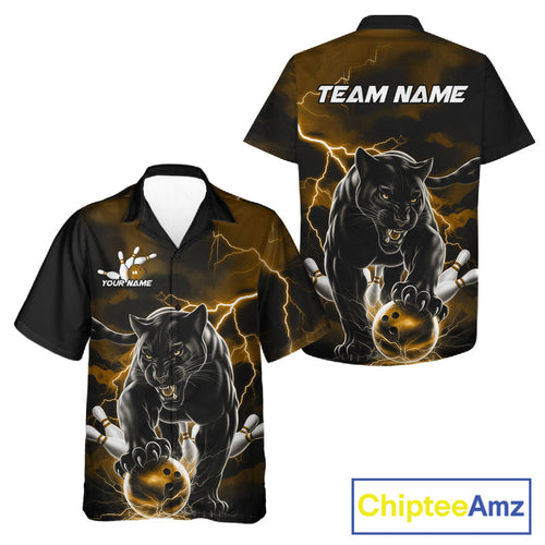 Yellow Thunder Lightning Custom Panther And Bowling Hawaiian Shirts, Panther Bowling Jerseys