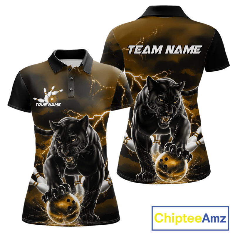 Yellow Thunder Lightning Custom Panther Bowling Polo Shirts, Panther Bowling Jerseys