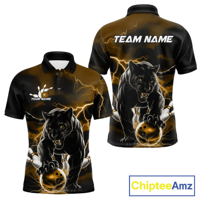 Yellow Thunder Lightning Custom Panther Bowling Polo Shirts, Panther Bowling Jerseys