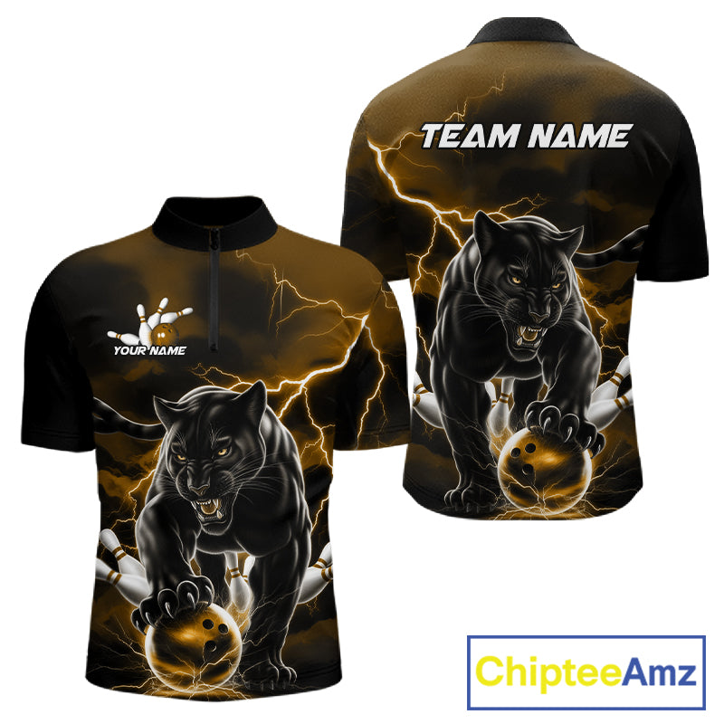 Yellow Thunder Lightning Custom Panther Bowling Quarter-Zip Shirts, Panther Bowling Jerseys