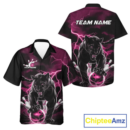 Pink Thunder Lightning Custom Panther And Bowling Hawaiian Shirts, Panther Bowling Jerseys