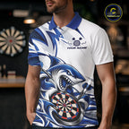 Custom White And Blue Shark Dart Jersey, Dart Polo Shirt Team Uniform