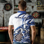 Custom White And Blue Shark Dart Jersey, Dart Polo Shirt Team Uniform