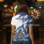 Custom White And Blue Shark Dart Jersey, Dart Polo Shirt Team Uniform