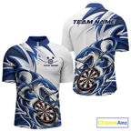 Custom White And Blue Shark Dart Jersey, Dart Quarter Zip Shirt Team Uniform