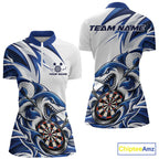 Custom White And Blue Shark Dart Jersey, Dart Quarter-Zip Shirt Team Uniform