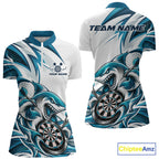Custom White And Teal Blue Shark Dart Jersey, Dart Quarter-Zip Shirt Team Uniform