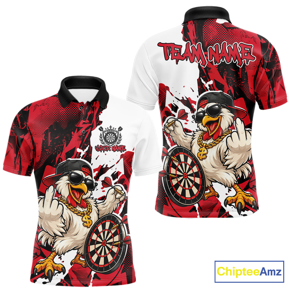Custom Red Camo Funny Chicken Dart Polo Shirt, Hiphop Dart Jersey