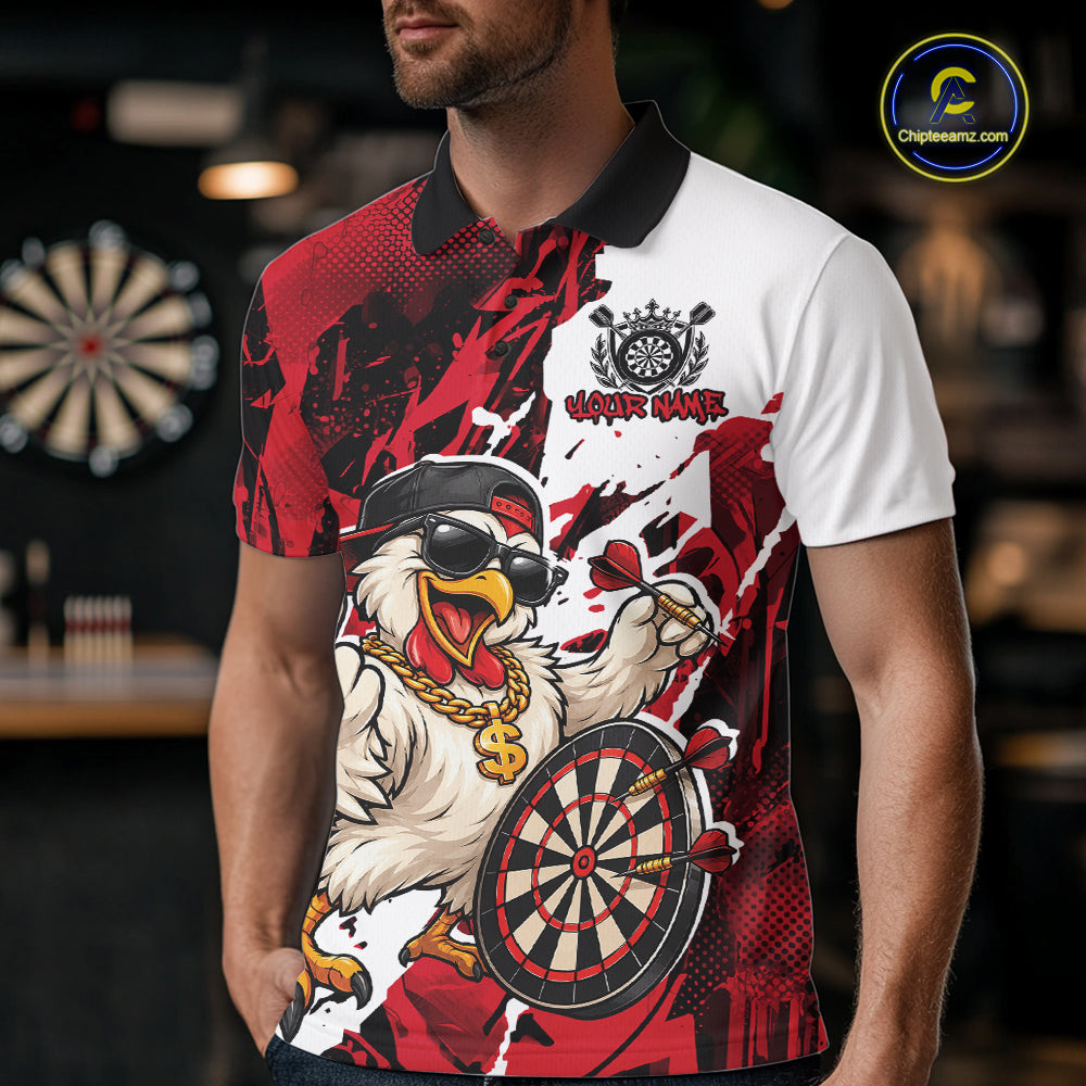 Custom Red Camo Funny Chicken Dart Polo Shirt, Hiphop Dart Jersey