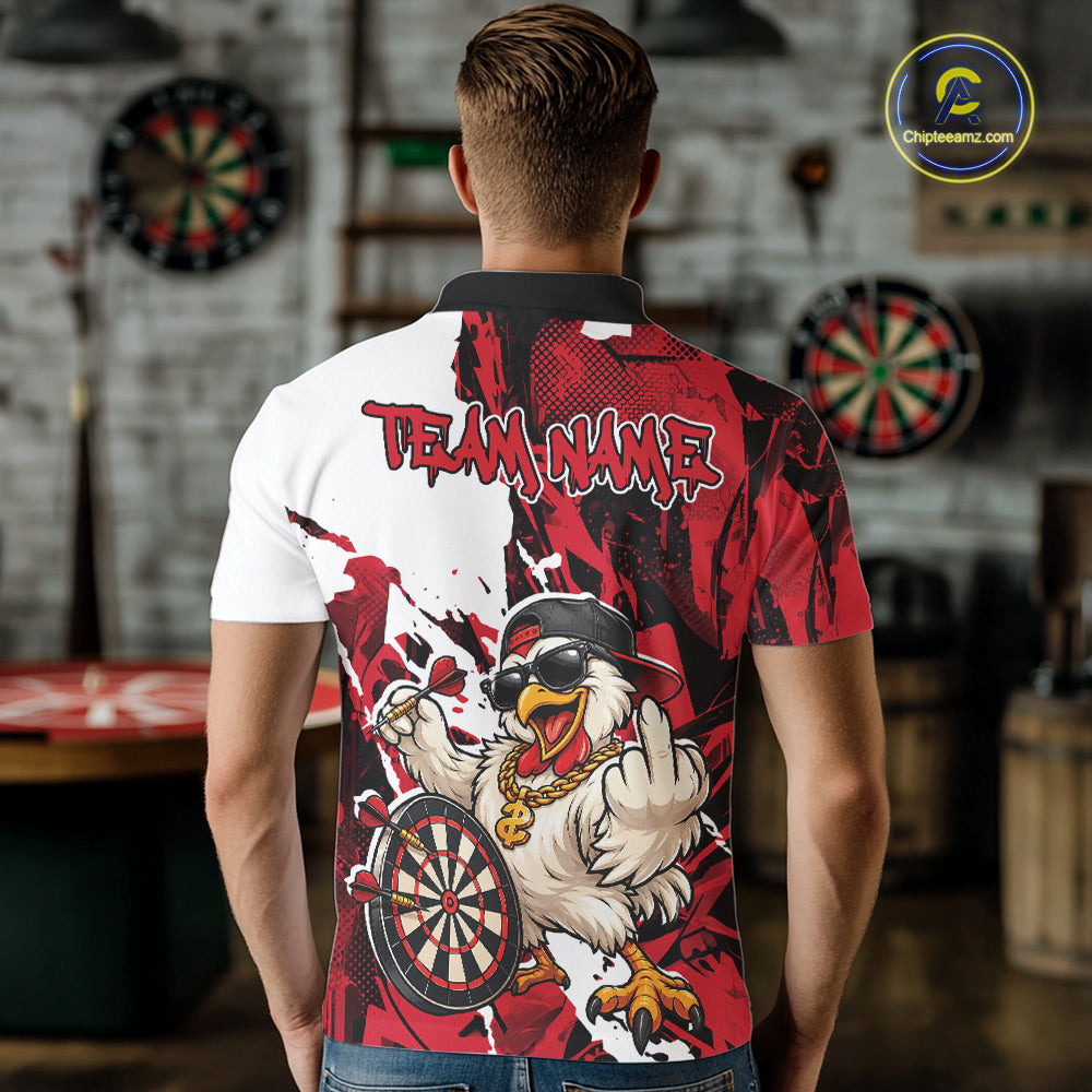 Custom Red Camo Funny Chicken Dart Polo Shirt, Hiphop Dart Jersey