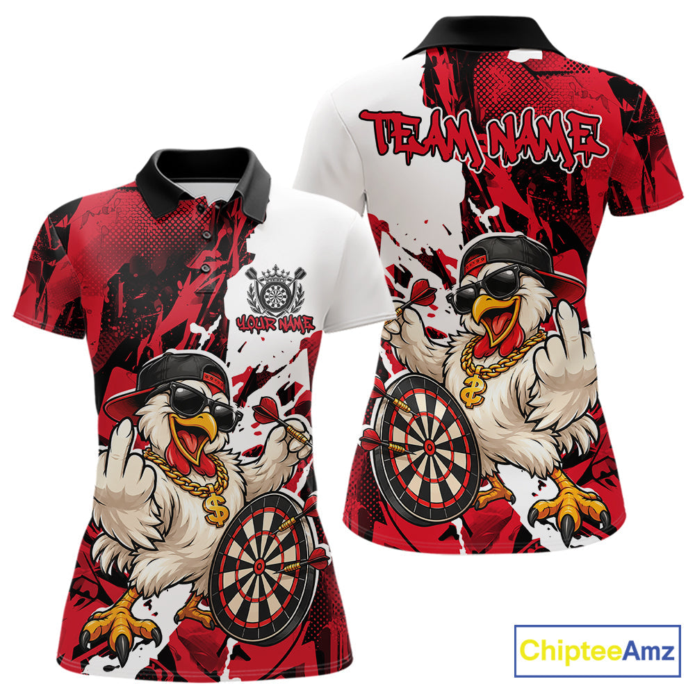 Custom Red Camo Funny Chicken Dart Polo Shirt, Hiphop Dart Jersey